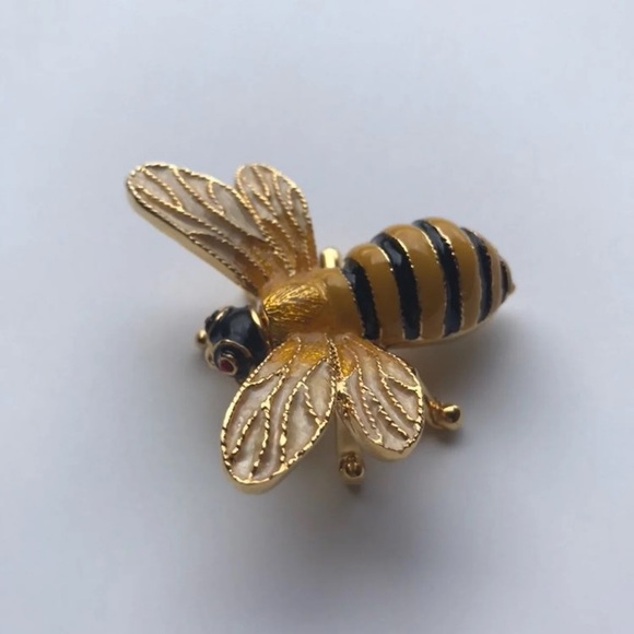 Vintage Honeybee Trinket Box Enamel Brass - Picture 3 of 5